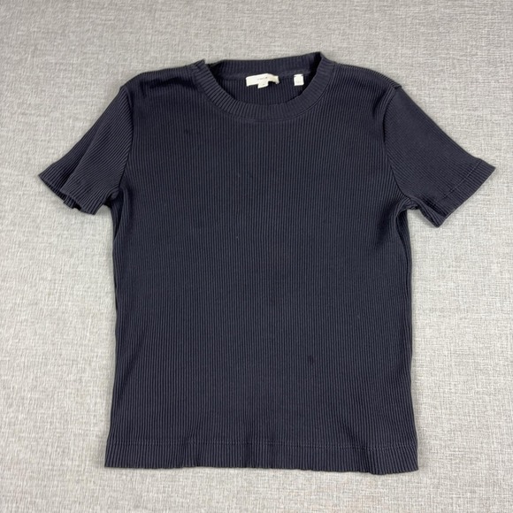 Vince. Tops - Vince T-Shirt Womens L Blue Ribbed Crew Neck Short Sleeve Slim Basic Stretch